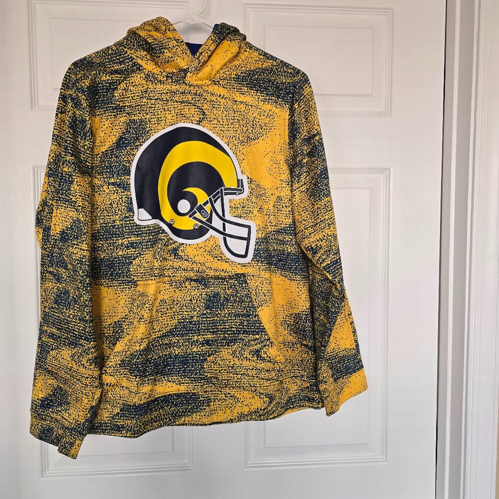 LA Rams Men's NFL Team Apparel Pullover Hoodie Polyester Yellow Blue Size M